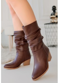 Yior Kahverengi Cilt Topuklu Bot