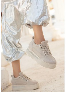 Lulu Bej Cilt Bağcıklı Spor Ayakkabı