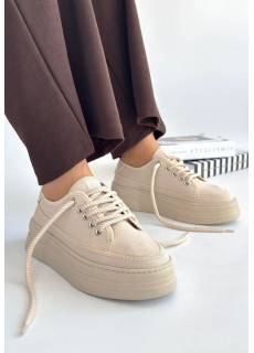 Carin Bej Keten Bağcıklı Spor Ayakkabı