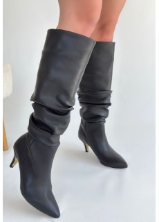 Zelya Siyah Cilt Topuklu Çizme