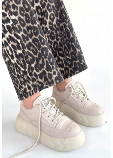 Emwa Bej Cilt Bağcıklı Spor Ayakkabı