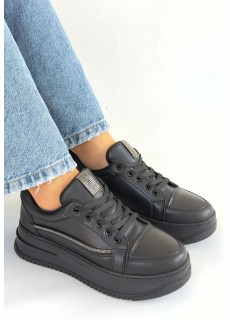 Natte Siyah Cilt Bağcıklı Spor Ayakkabı