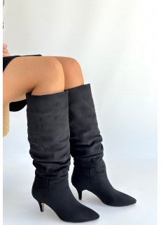 Zelya Siyah Süet Topuklu Çizme
