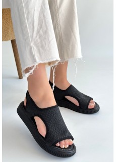 Wayi Siyah Hasır Cilt Sandalet