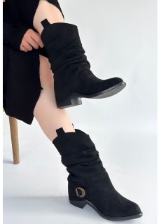 Canty Siyah Süet Körüklü Topuklu Çizme