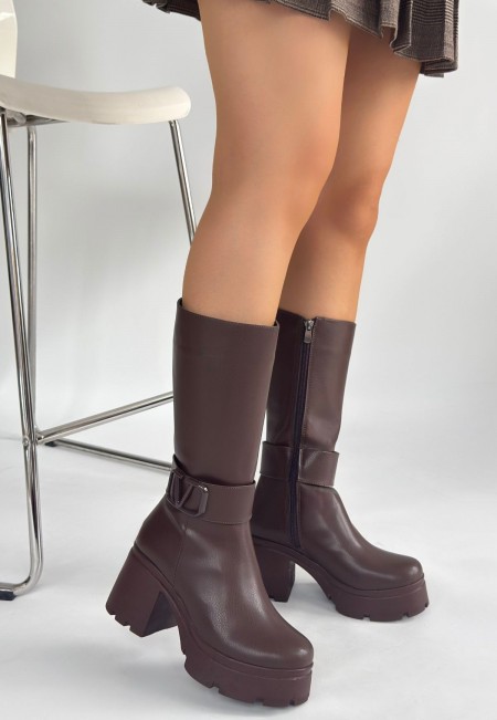 Moki Kahverengi Cilt Topuklu Çizme Moki Kahverengi Cilt Topuklu Çizme