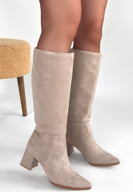 Roksa Bej Süet Topuklu Çizme Roksa Bej Süet Topuklu Çizme