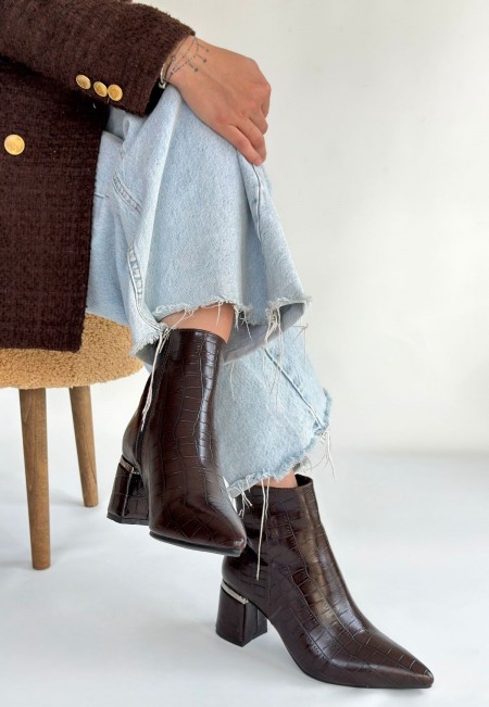 Meça Kahverengi Cilt Topuklu Bot Meça Kahverengi Cilt Topuklu Bot