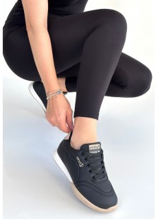 Tawen Siyah Cilt Bej Tabanlı Bağcıklı Spor Ayakkabı