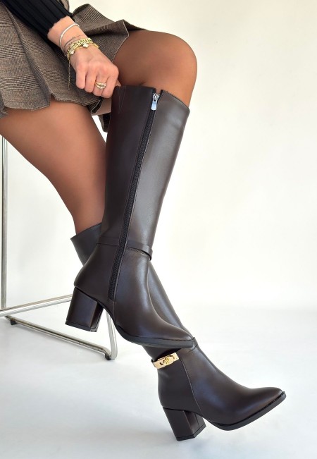 Jeoli Kahverengi Cilt Topuklu Çizme Jeoli Kahverengi Cilt Topuklu Çizme