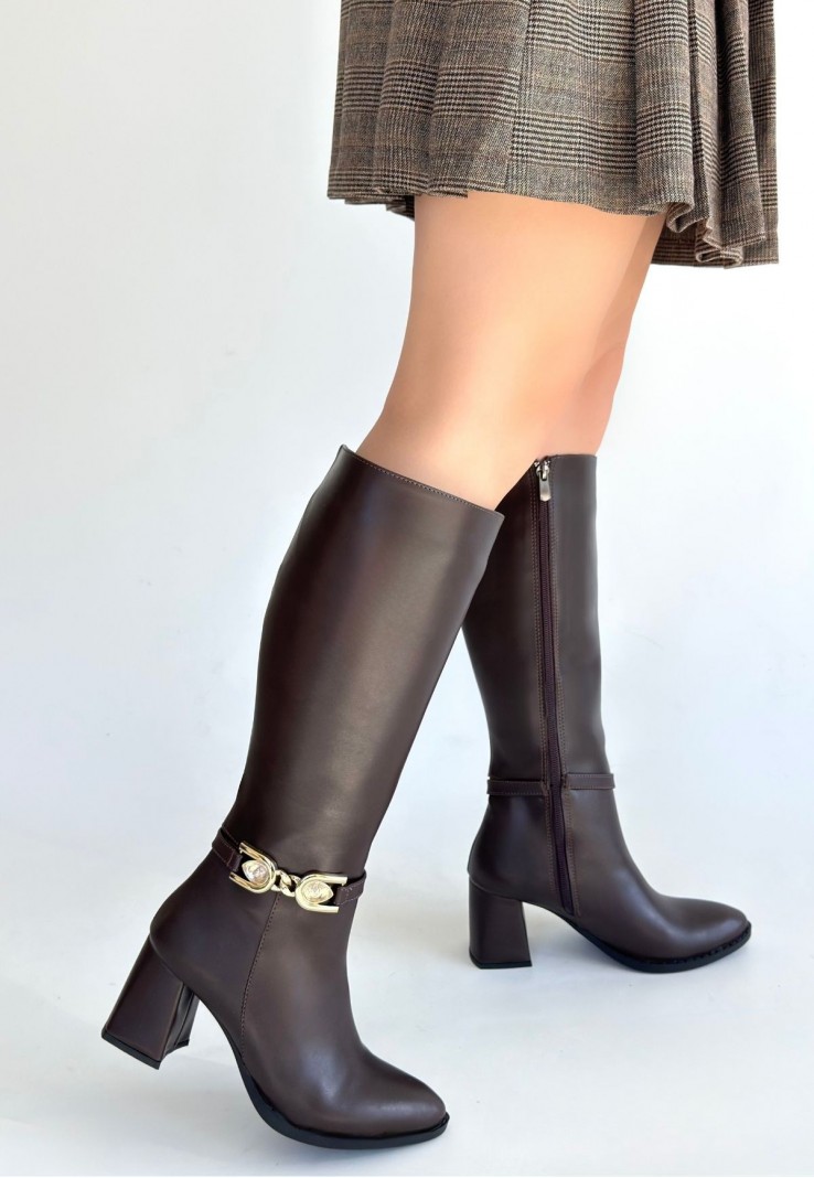 Mooni Kahverengi Cilt Topuklu Çizme Mooni Kahverengi Cilt Topuklu Çizme