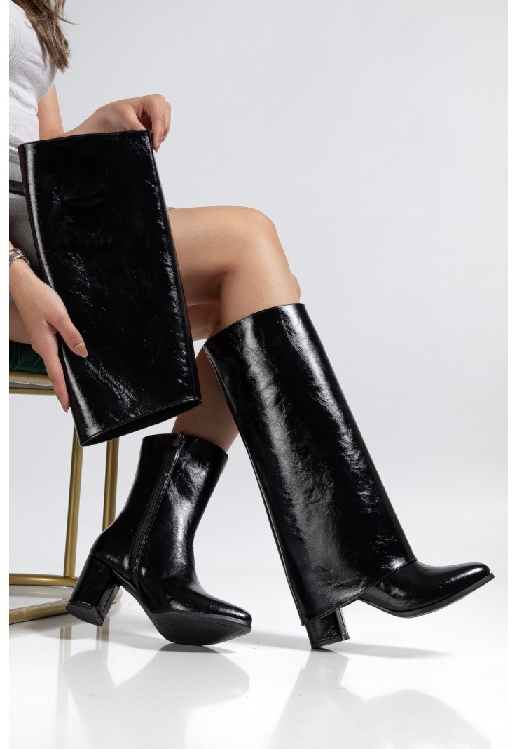 Wila Siyah Parlak Topuklu Tak Çıkar Çizme