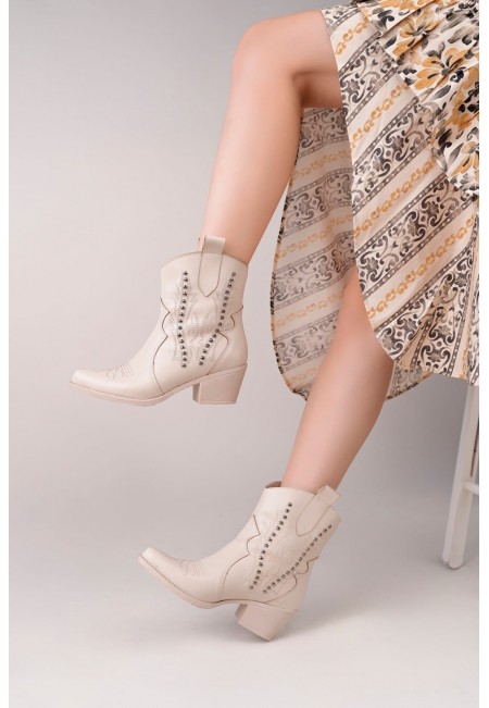 Matin Bej Cilt Topuklu Bot Matin Bej Cilt Topuklu Bot