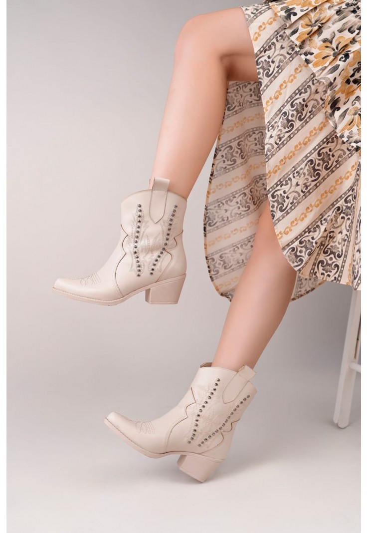 Matin Bej Cilt Topuklu Bot