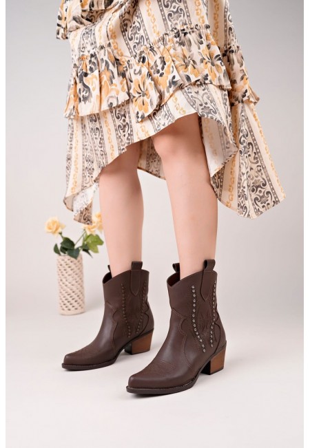 Matin Acı Kahve Cilt Topuklu Bot Matin Acı Kahve Cilt Topuklu Bot