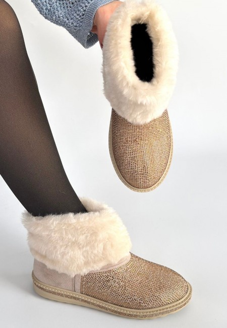 Linka Bej Süet Boncuk İşlemeli Bot