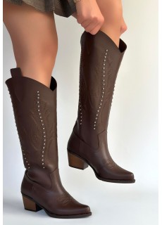 Meof Acı Kahve Cilt Topuklu Çizme