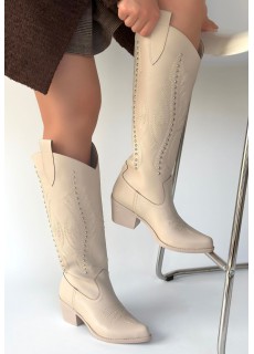 Meof Bej Cilt Topuklu Çizme