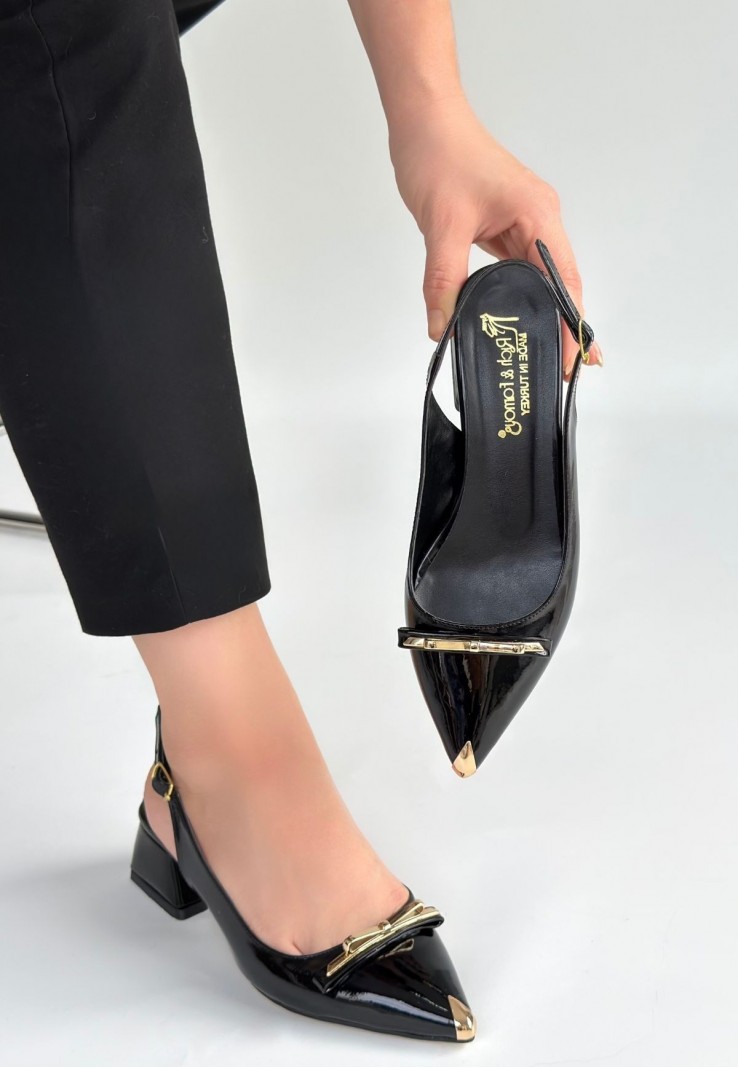 Ricy Siyah Rugan Topuklu Ayakkabı