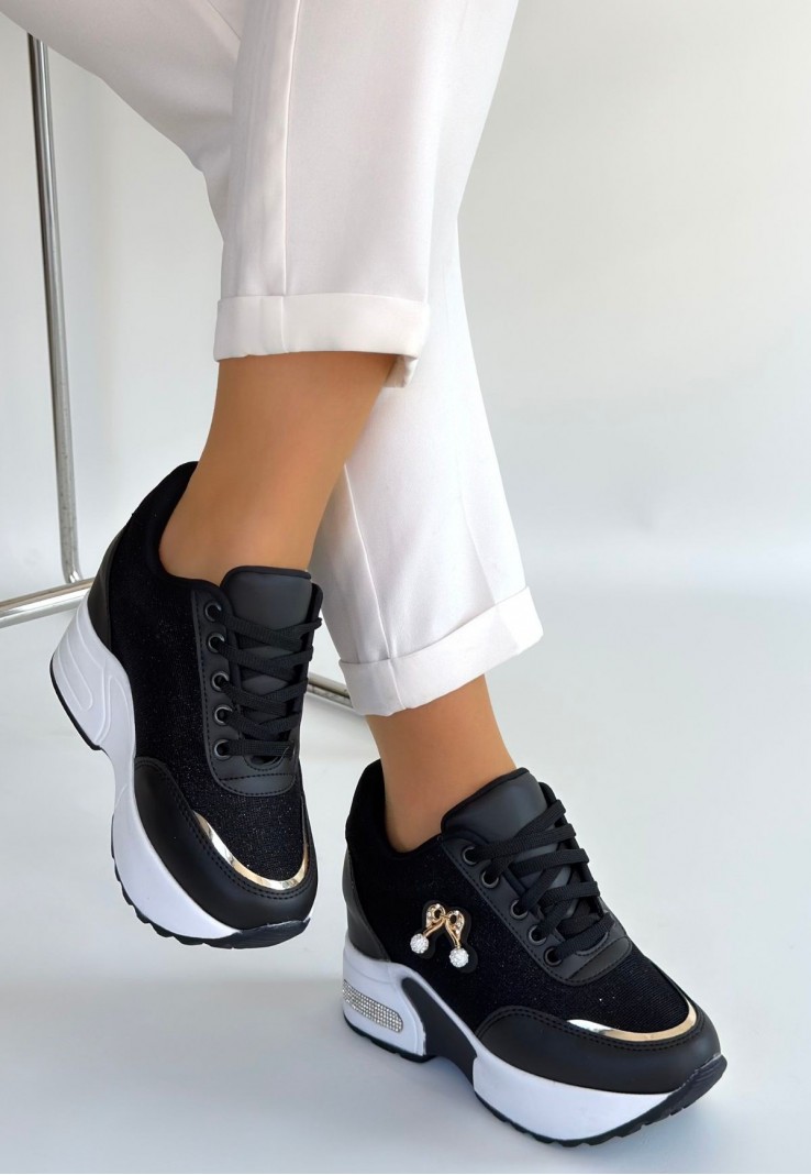 Wody Siyah Cilt Simli Bağcıklı Spor Ayakkabı Wody Siyah Cilt Simli Bağcıklı Spor Ayakkabı