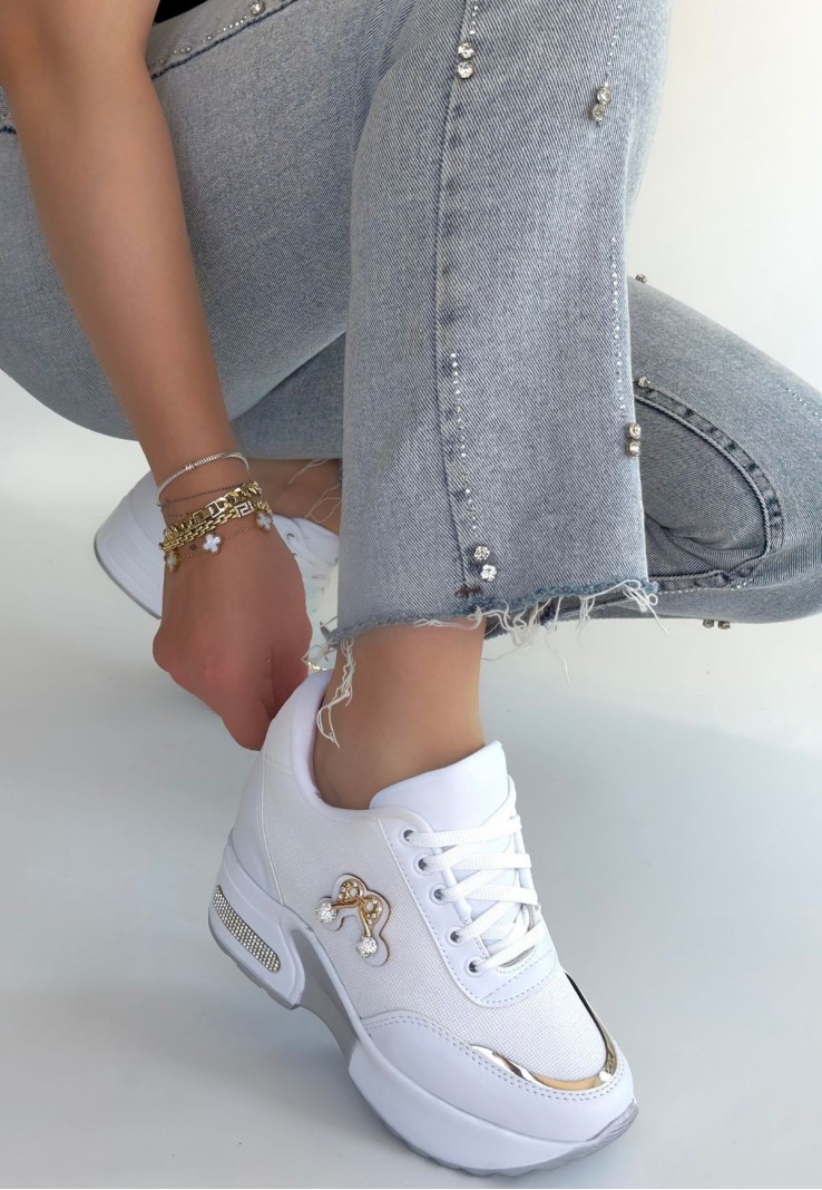 Wody Beyaz Cilt Simli Bağcıklı Spor Ayakkabı Wody Beyaz Cilt Simli Bağcıklı Spor Ayakkabı