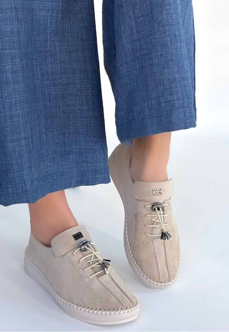 Warte Bej Süet Bağcıklı Spor Ayakkabı