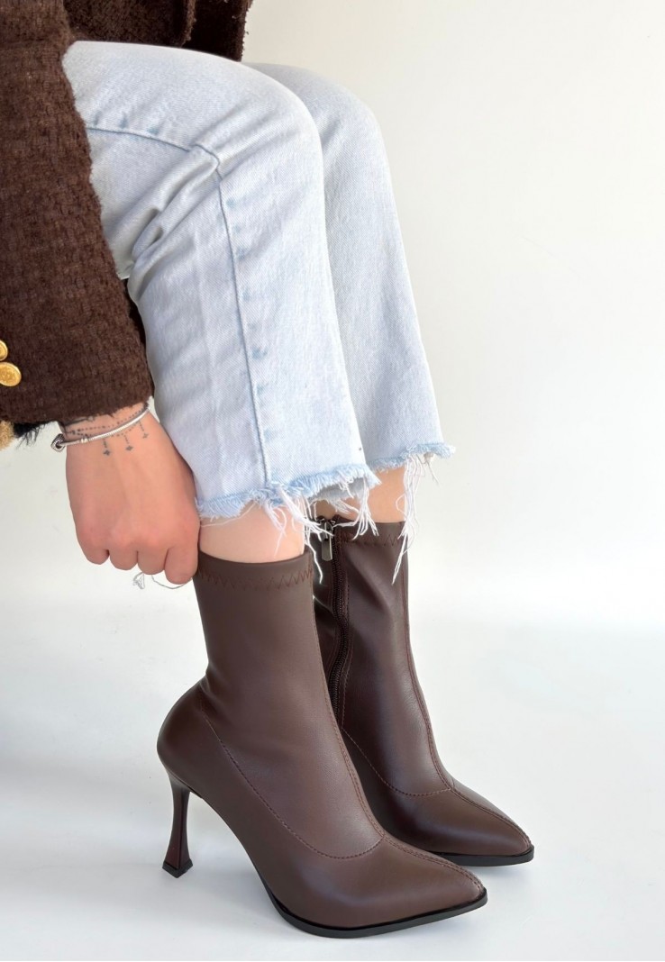 Orjen Kahverengi Cilt Streç Topuklu Bot