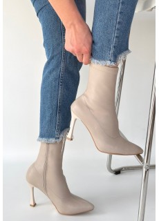 Orjen Bej Cilt Streç Topuklu Bot