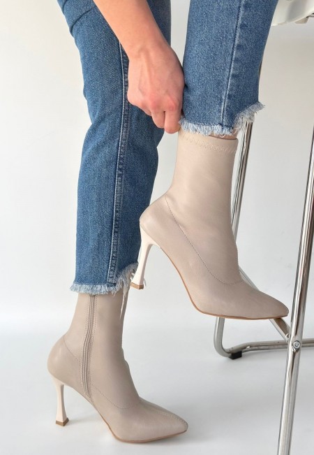 Orjen Bej Cilt Streç Topuklu Bot Orjen Bej Cilt Streç Topuklu Bot