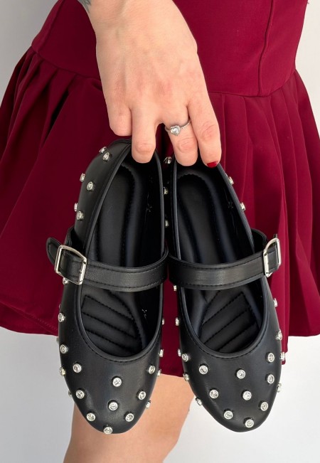 Ritta Siyah Cilt Kemerli Babet Ayakkabı