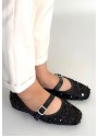 Zaty Siyah Süet Siyah Pullu Babet Ayakkabı