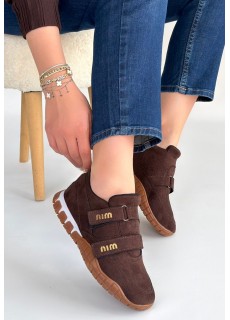 Tunga Kahverengi Süet Cırt Cırtlı Spor Ayakkabı