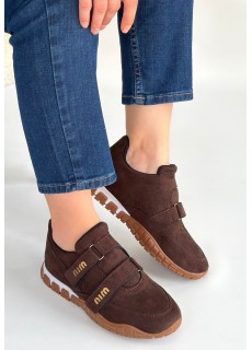 Tunga Kahverengi Süet Cırt Cırtlı Spor Ayakkabı