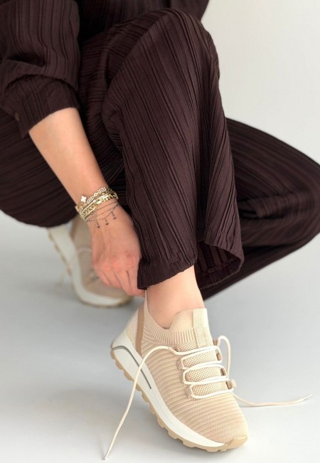 Feort Bej Triko Bağcıklı Spor Ayakkabı