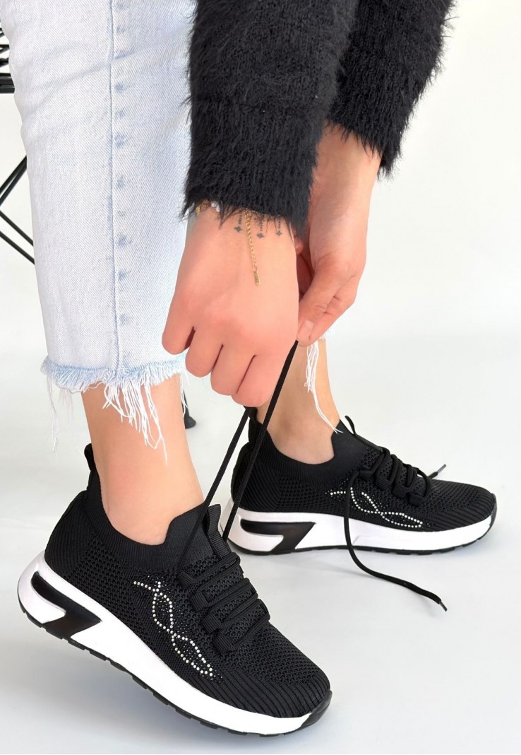 Belan Siyah Triko Bağcıklı Spor Ayakkabı