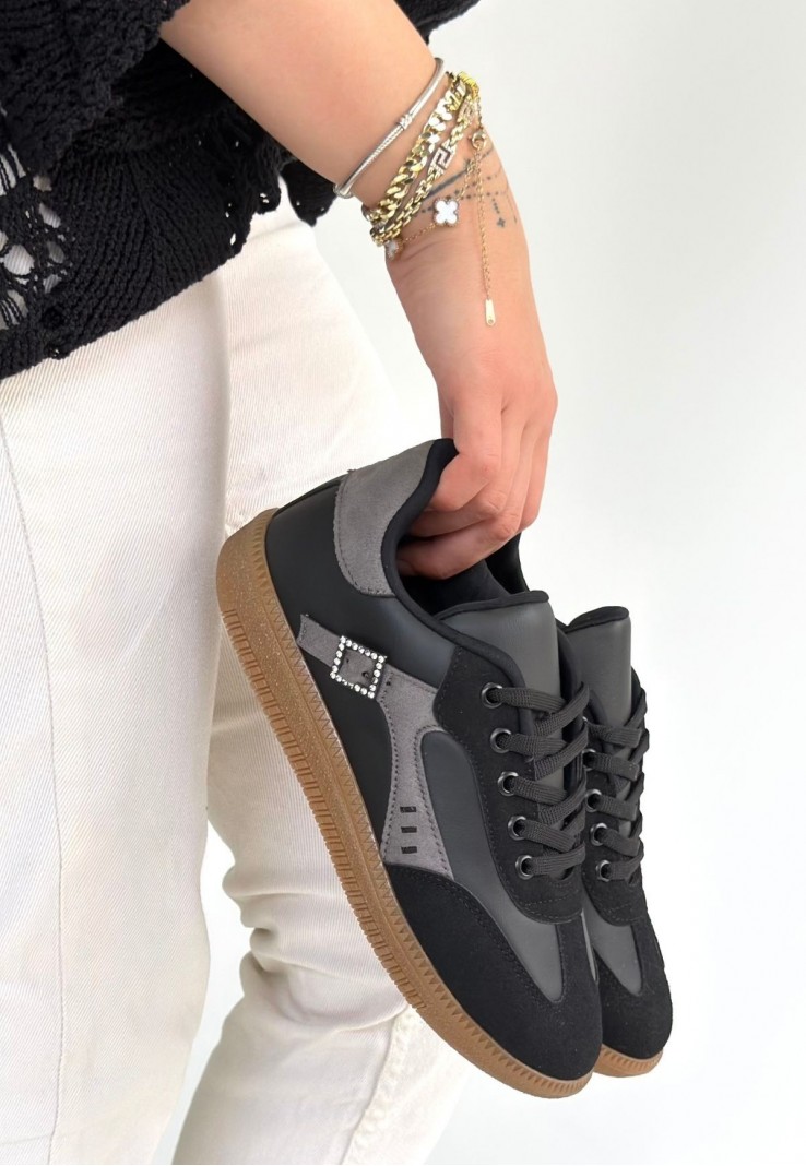 Mier Siyah Cilt Bağcıklı Spor Ayakkabı