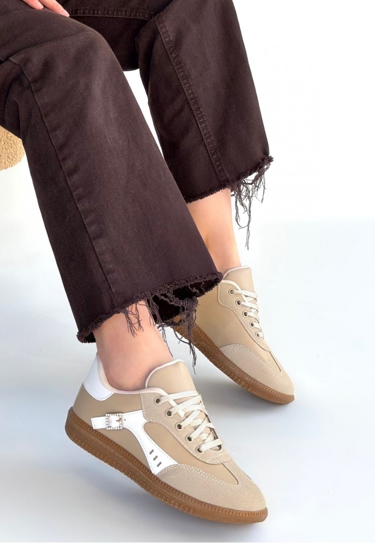 Mier Bej Cilt Bağcıklı Spor Ayakkabı