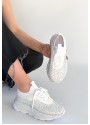 Rimay Beyaz Cilt Boncuk İşlemeli Spor Ayakkabı