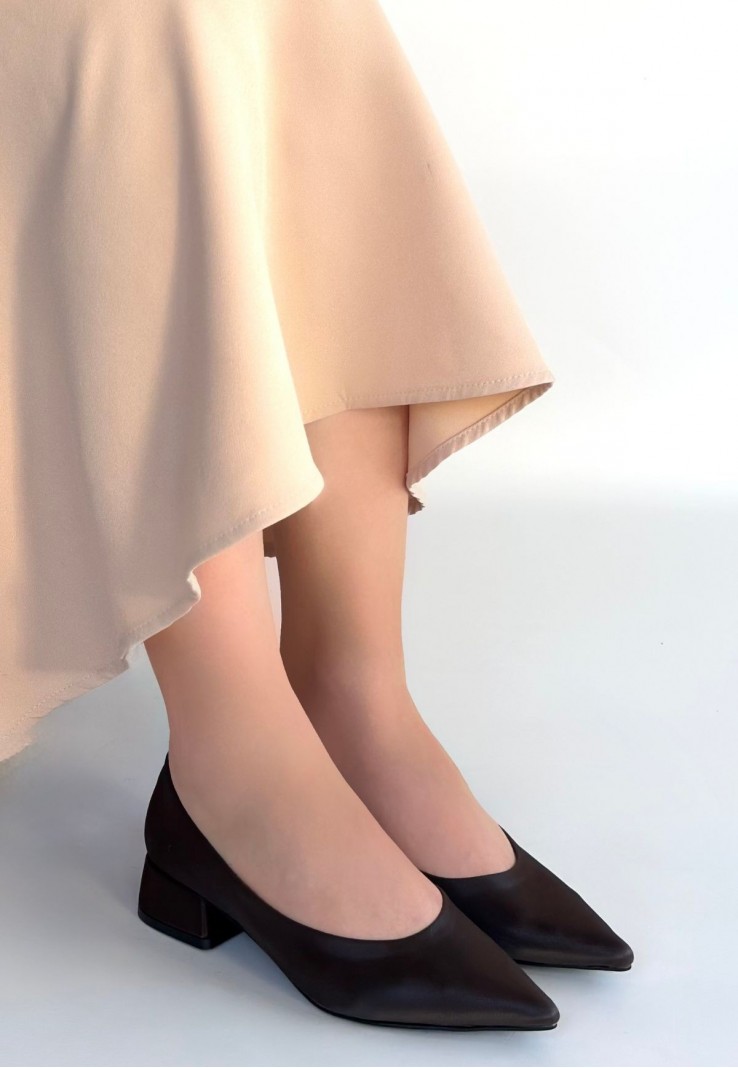 Ferla Acı Kahve Cilt Topuklu Ayakkabı