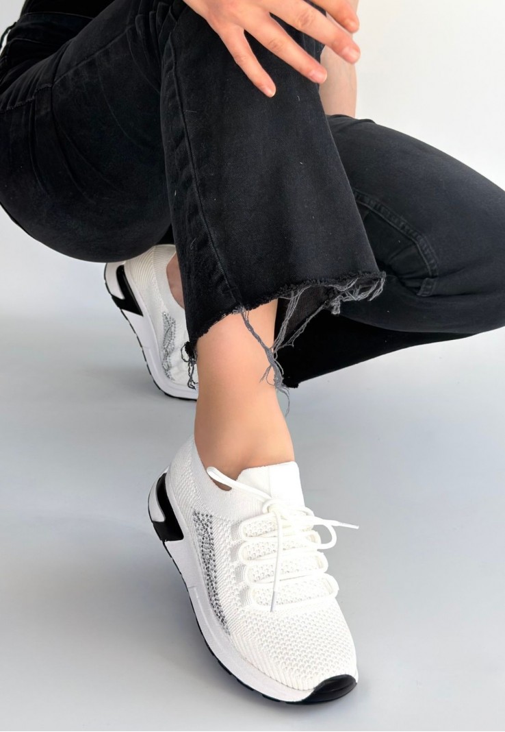 Belan Beyaz Triko Bağcıklı Spor Ayakkabı