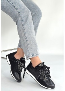 Reat Siyah Cilt Bağcıklı  Paraşüt Detaylı Spor Ayakkabı