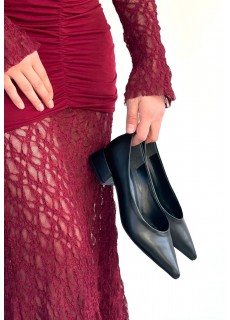 Ferla Siyah Cilt Topuklu Ayakkabı