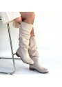 Winda Bej Cilt Körüklü Çizme