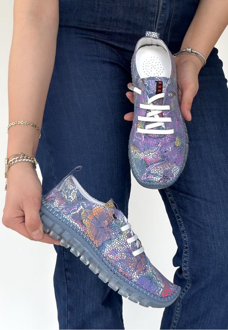 Jiten Mor Desenli Deri Bağcıklı Spor Ayakkabı Jiten Mor Desenli Deri Bağcıklı Spor Ayakkabı