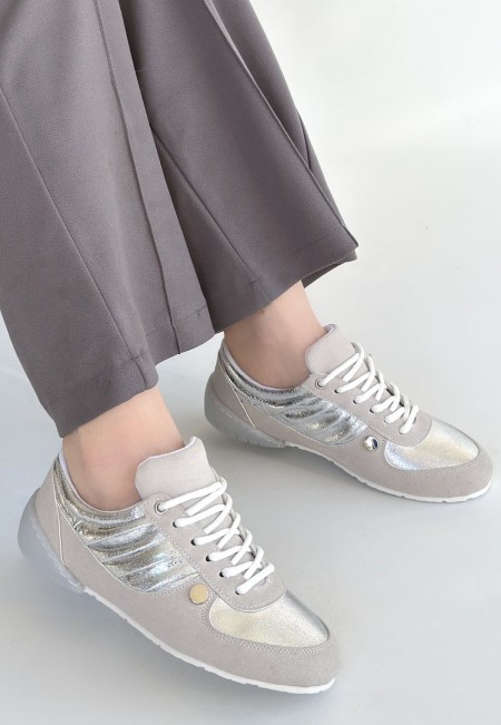 Jawen Gri Nubuk Gümüş Detaylı Spor Ayakkabı