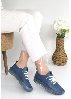 Kitta Mavi Deri Bağcıklı Spor Ayakkabı