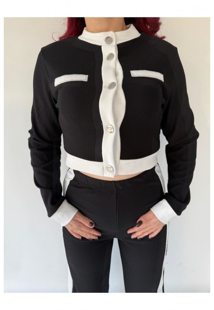 Kontrast Siyah Beyaz Şeritli İkili Takım