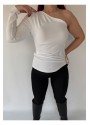 Opya Beyaz Tek Kollu Bluz