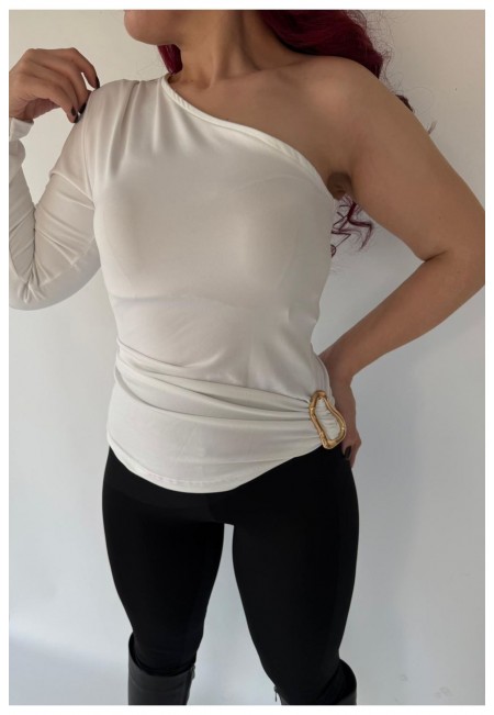 Opya Beyaz Tek Kollu Bluz