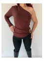 Opya Kahverengi Tek Kollu Bluz